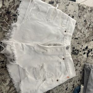 PacSun White Jean Shorts Distressed Frayed Hem